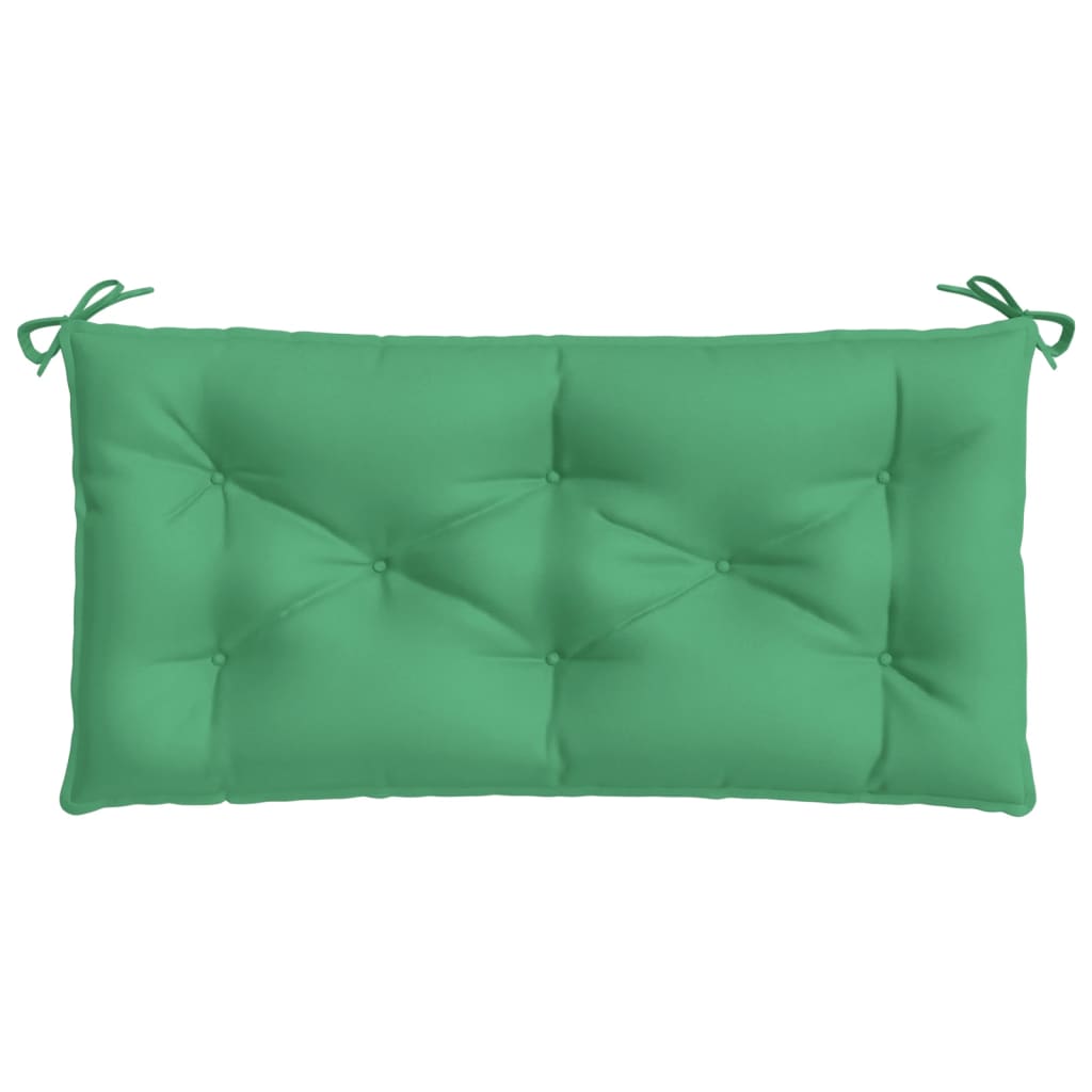 Green Oxford fabric garden bench cushion with ties, 43.3x19.7x2.8 inches, tufted design.