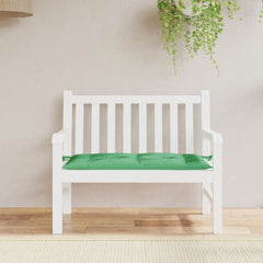 Green Oxford fabric garden bench cushion with ties, measuring 43.3 by 19.7 inches.