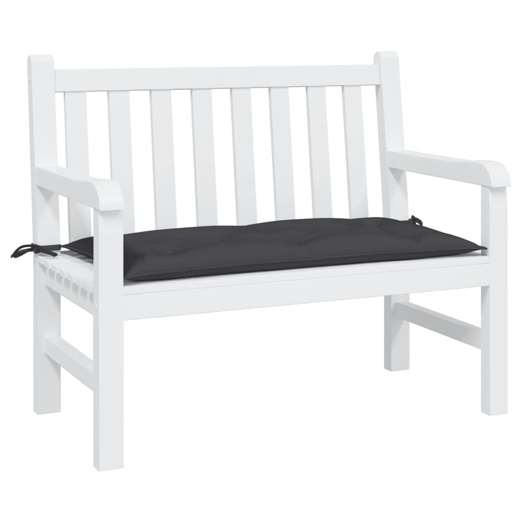 Black Oxford fabric garden bench cushion, 43.3x19.7x2.8 inches, with ties.