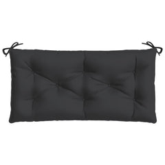 Black Oxford fabric garden bench cushion, 43.3x19.7x2.8 inches, with ties.