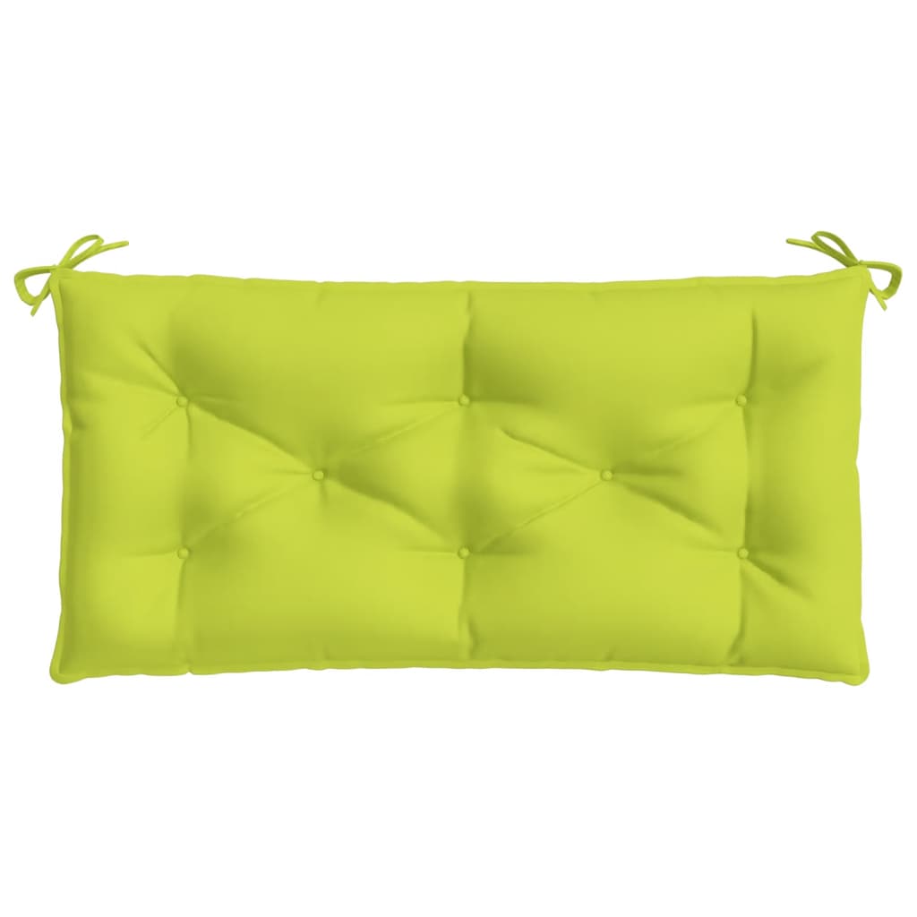 Bright green Oxford fabric garden bench cushion with ties, 43x20x3 inches, tufted design.