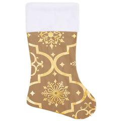 Yellow polyester Christmas tree skirt, 5 ft diameter, with matching sock and snowflake pattern.