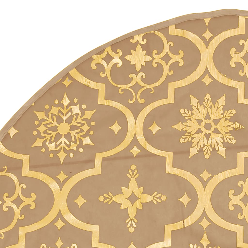 Yellow 5 ft polyester Christmas tree skirt with snowflake pattern and matching sock.