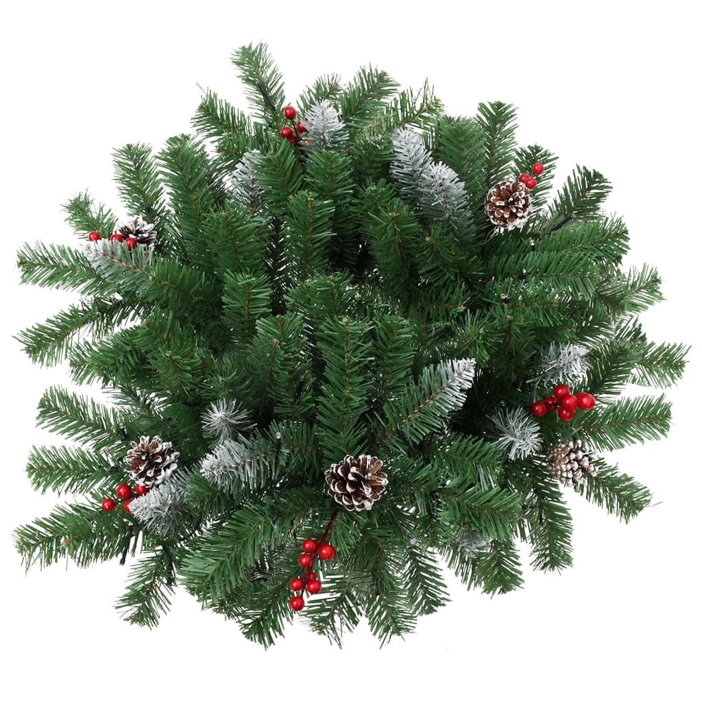 A 15.7-inch pre-lit artificial green PVC Christmas pathway tree with red berries, pinecones, and LED lights.
