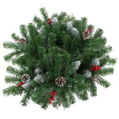 A 15.7-inch pre-lit artificial green PVC Christmas pathway tree with red berries, pinecones, and LED lights.