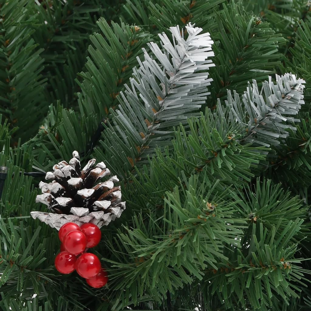 A 15.7-inch pre-lit artificial green PVC Christmas pathway tree with red berries, pinecones, and LED lights.