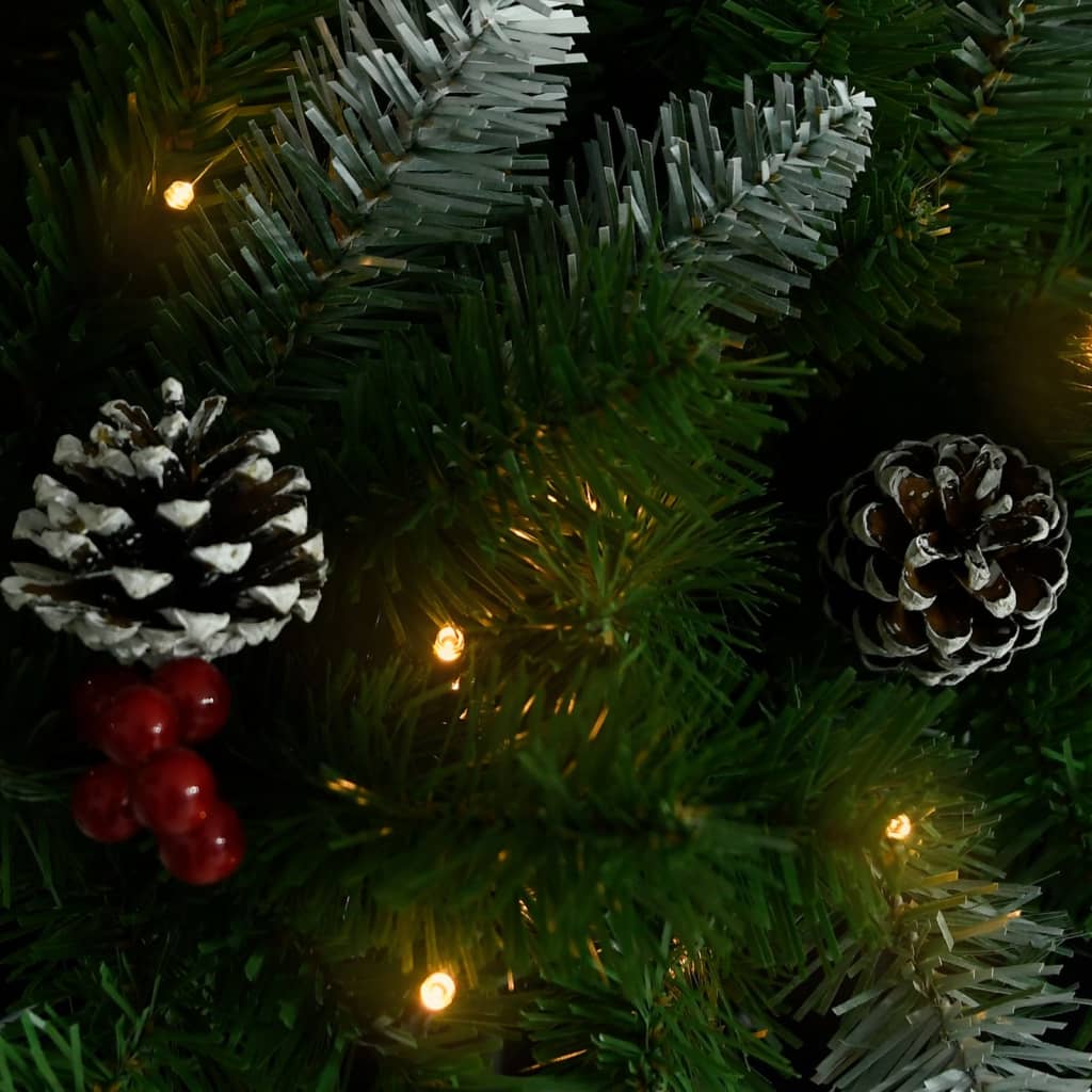 15.7-inch pre-lit artificial green PVC Christmas pathway tree with berries, pinecones, and LED lights.