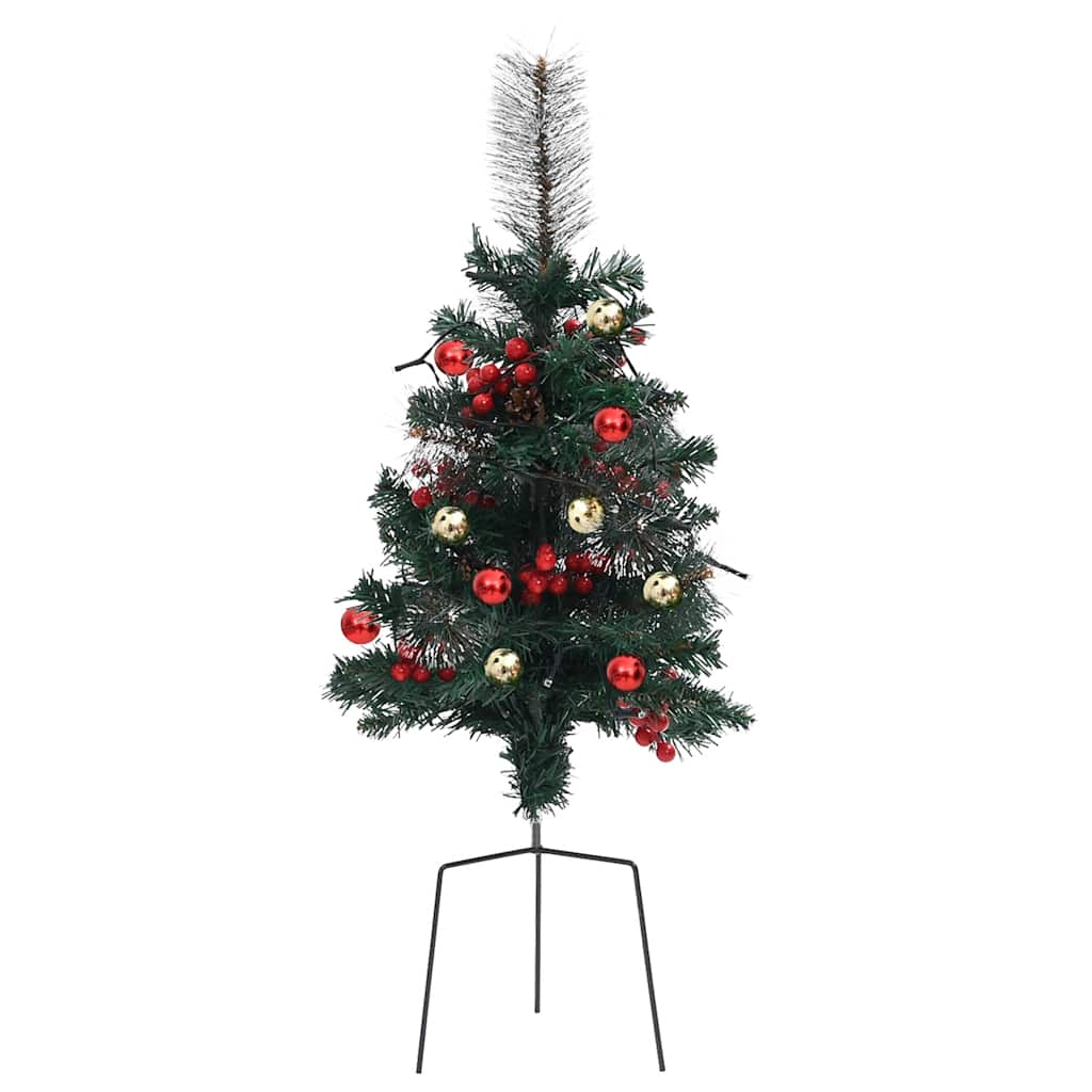 Two 29.9-inch pre-lit green artificial PVC Christmas trees with red berries and gold balls on stands.