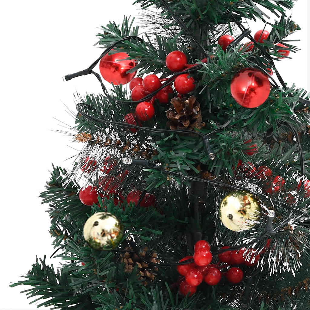 Two 29.9-inch pre-lit green artificial PVC Christmas trees with red berries, pine cones, and gold and red ornaments.