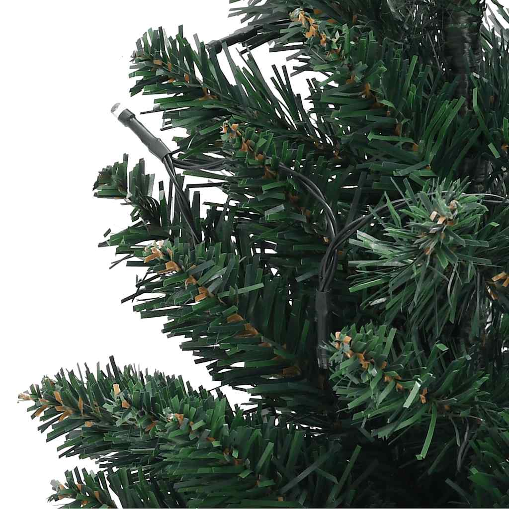 A 3 ft pre-lit artificial Christmas tree with green PVC branches and LED lights.