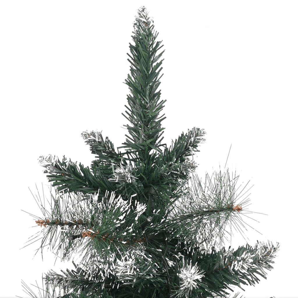 A 3 ft pre-lit artificial Christmas tree with green PVC branches and flocked snow.