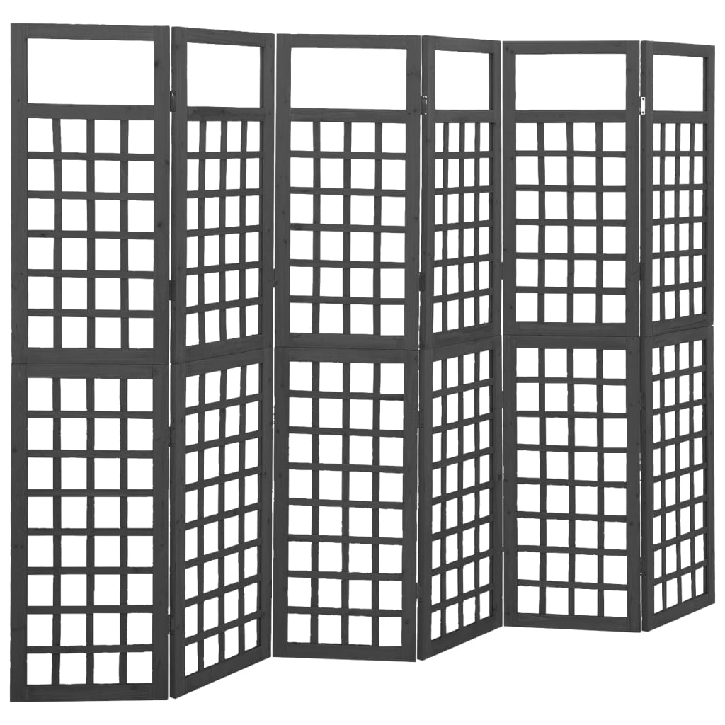 6-Panel Room Divider/Trellis Solid Fir Wood Black 95.5x70.9
