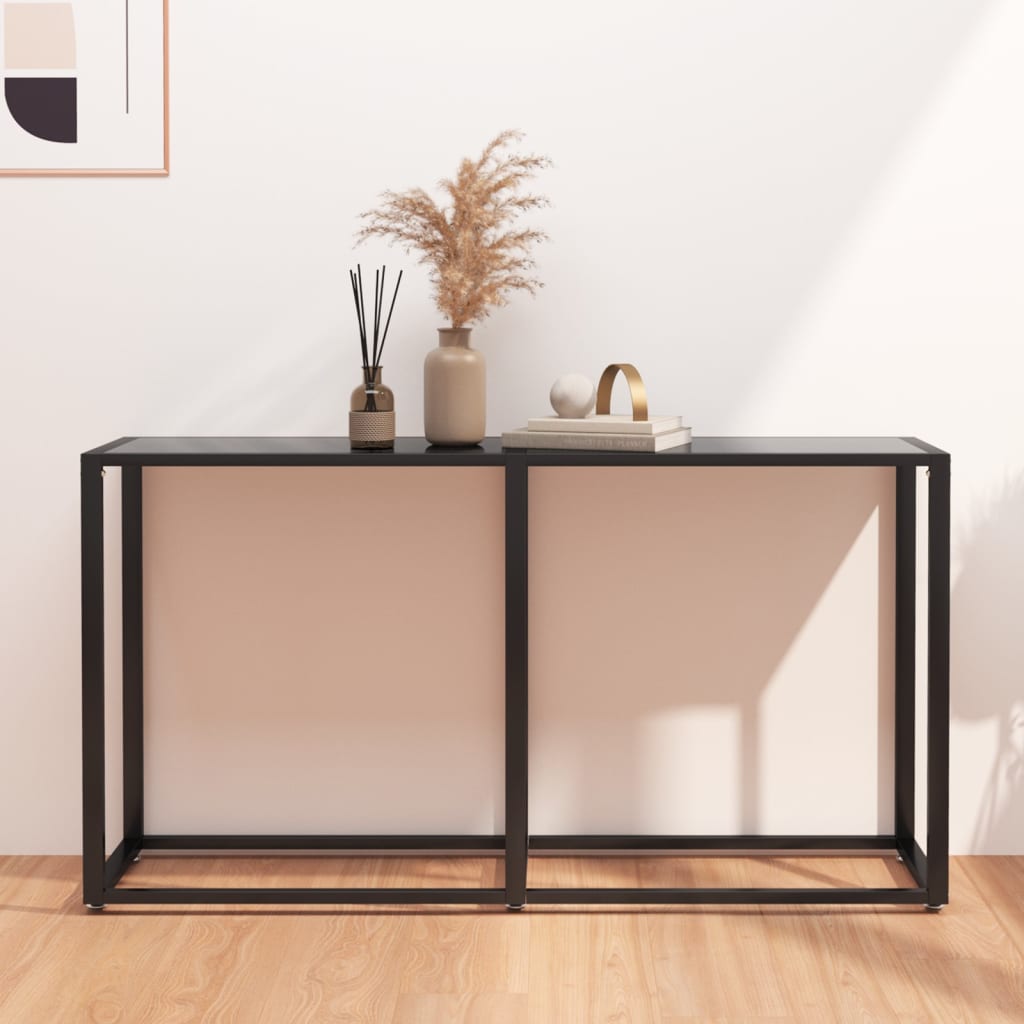 Console Table Black Tempered glass, powder-coated steel