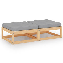 Footstool Grey and Natural Wood Solid Pinewood, 100% Polyester