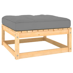 Footstool Grey and Natural Wood Solid Pinewood, 100% Polyester
