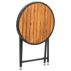Tea Table Black PE Rattan Small Foldable Tea Table Round