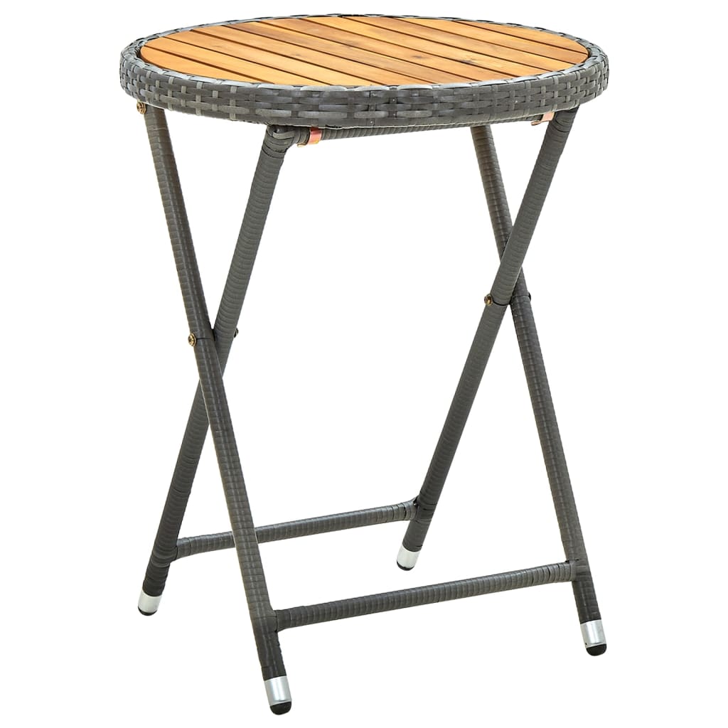 Tea Table Gray 23.6 Poly Rattan and Solid Acacia Wood
