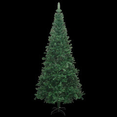 A 94.5-inch pre-lit artificial green Christmas tree with ball ornaments on a stand.