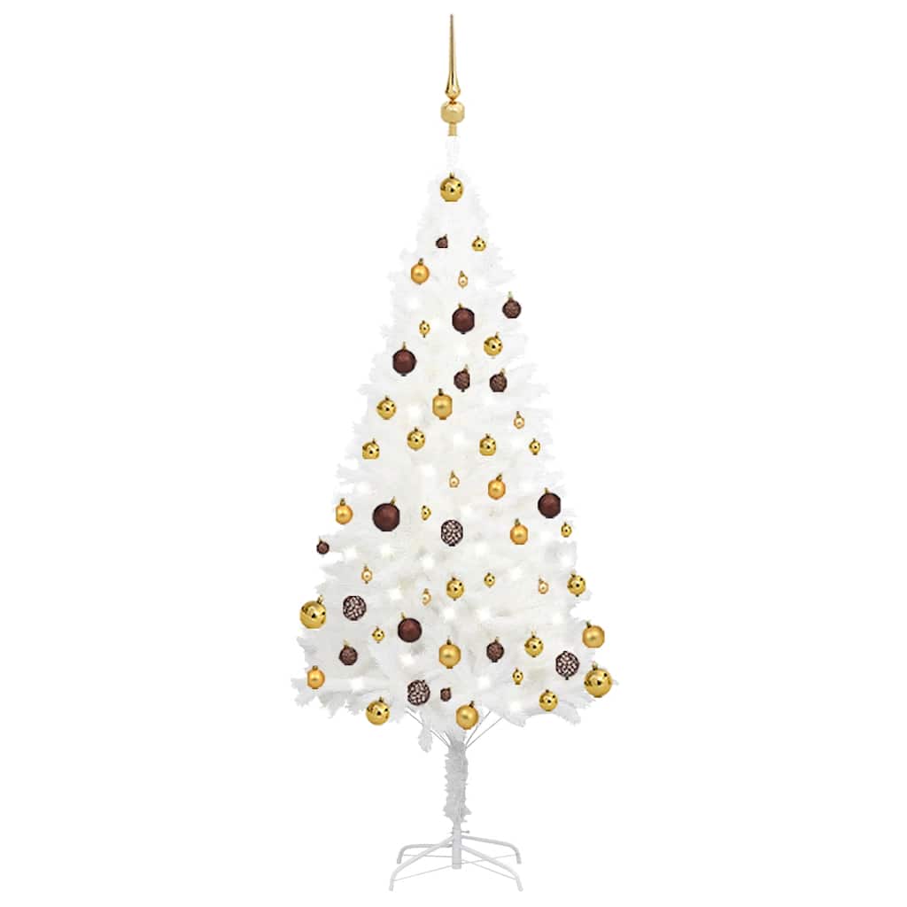A 59.1-inch white pre-lit artificial Christmas tree adorned with gold balls and a golden topper.