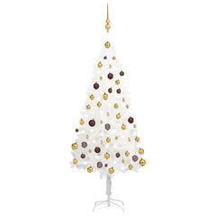 A 59.1-inch white pre-lit artificial Christmas tree adorned with gold balls and a golden topper.