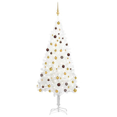 An 82.7-inch white pre-lit artificial Christmas tree adorned with gold ornaments.