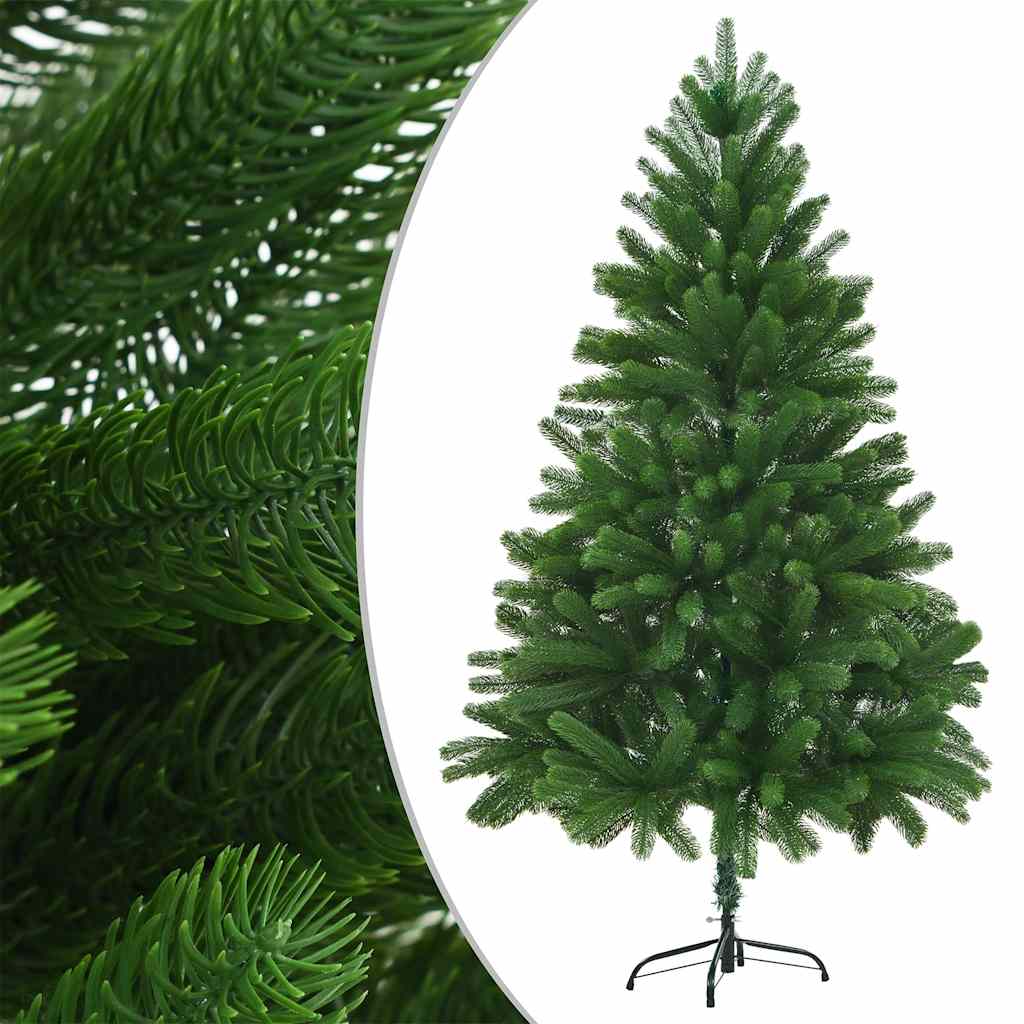 An 82.7-inch pre-lit artificial green Christmas tree with gold ball ornaments and a metal stand.