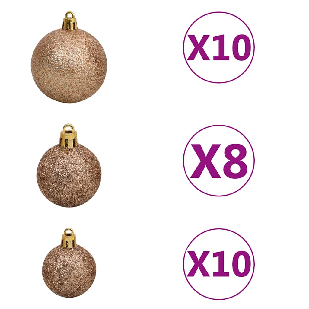 94.5-inch pre-lit green artificial Christmas tree with rose gold balls.