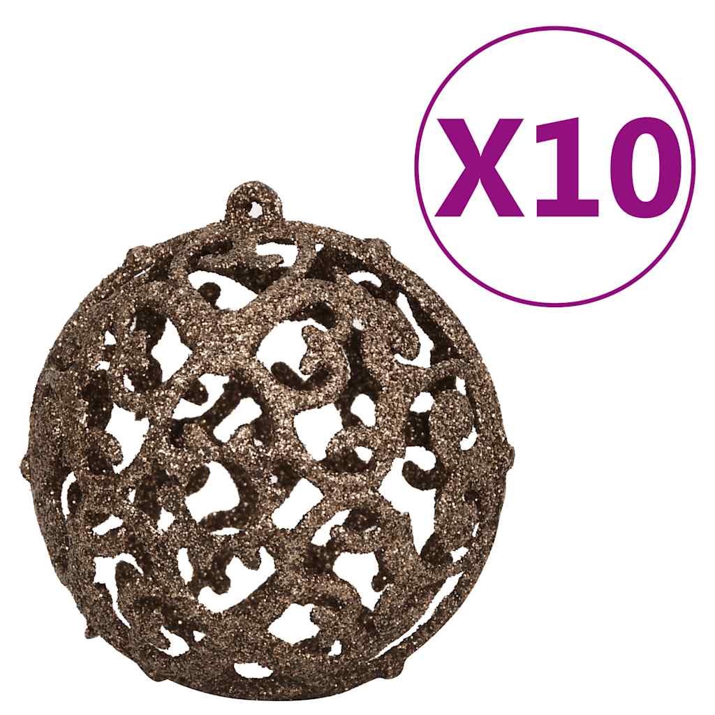 Brown glittery decorative Christmas ball ornament with a loop for hanging, pack of ten.