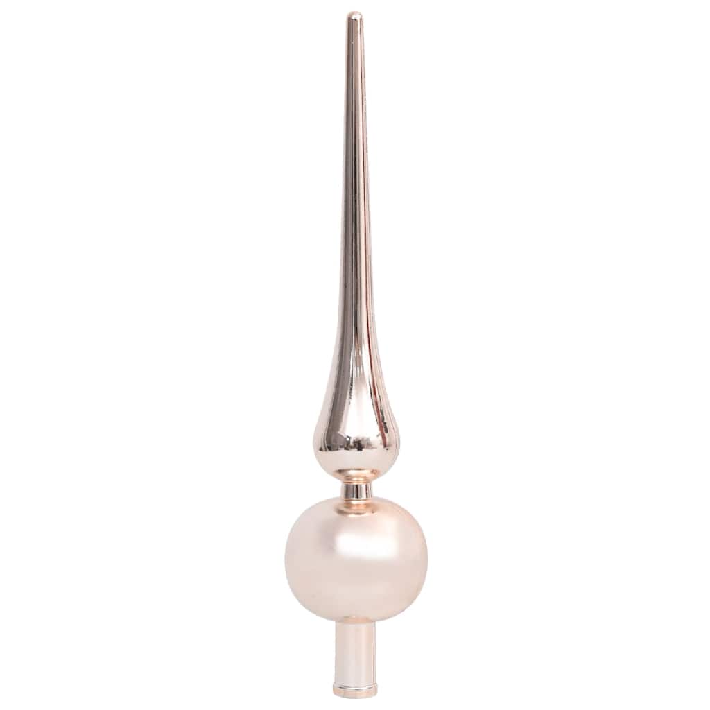 Rose gold Christmas tree topper with a pointed finial and round base.