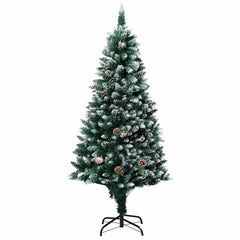 82.7" artificial Christmas tree with snow-tipped branches and rose gold ornaments on metal stand
