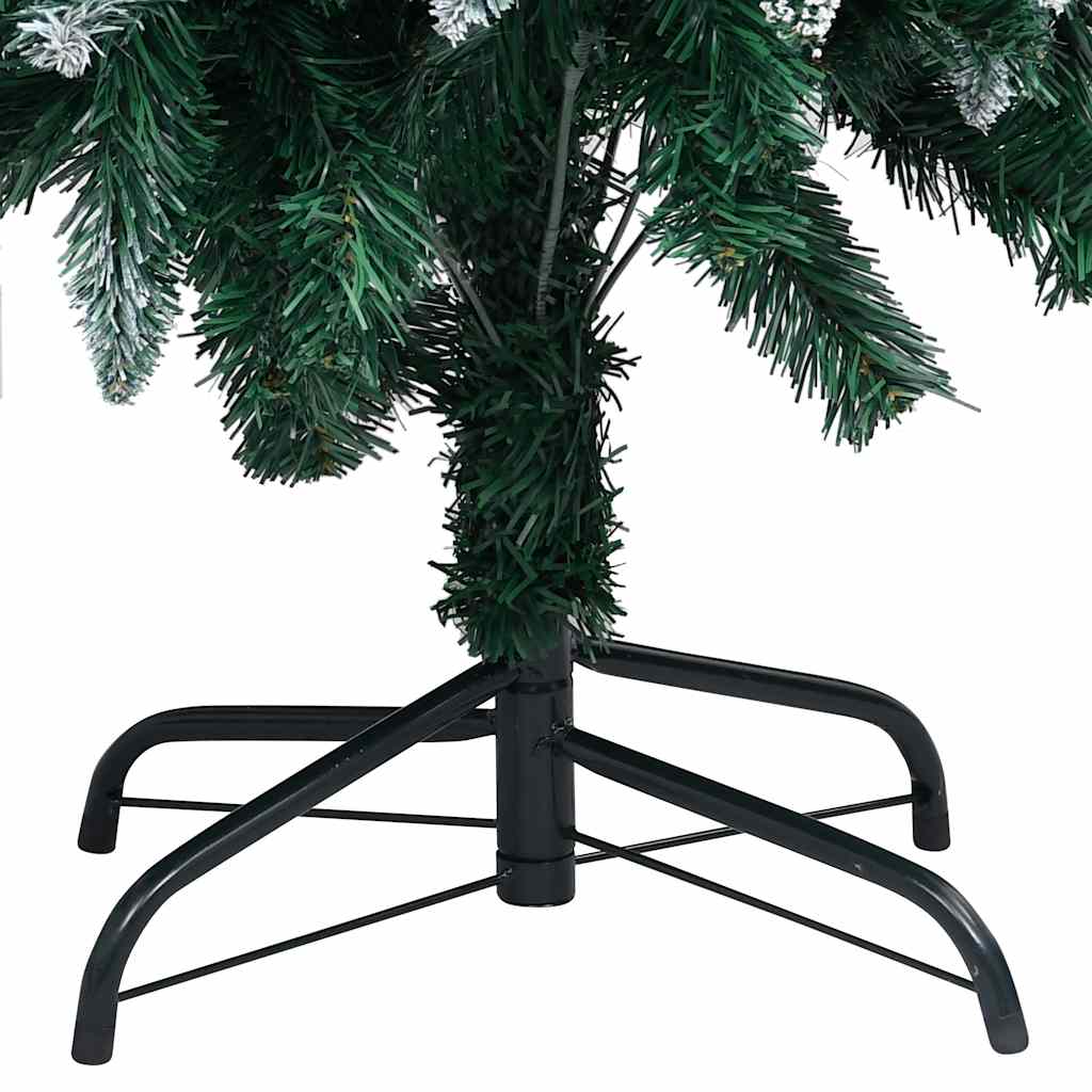 94.5-inch pre-lit artificial Christmas tree with snow-tipped branches and rose gold balls on a black metal stand.