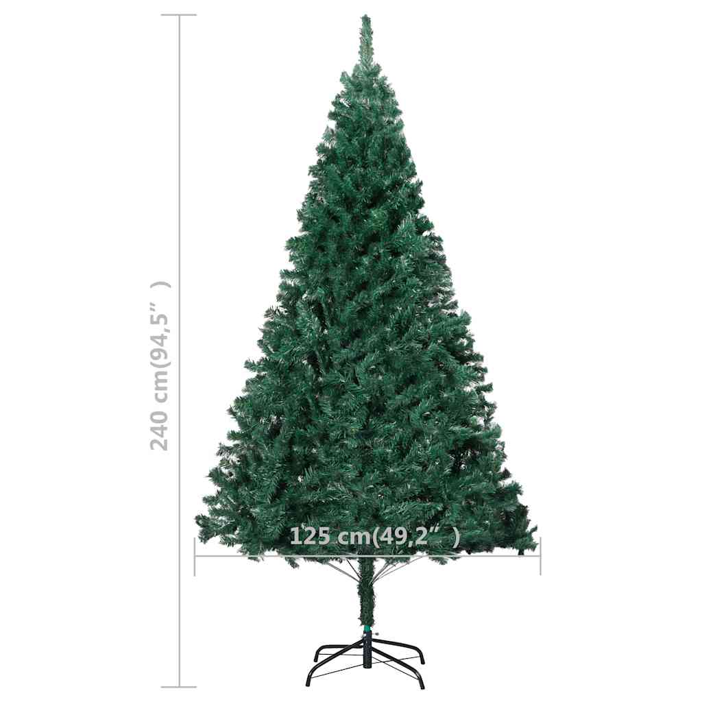 Green 94.5" artificial Christmas tree with pre-lit LED lights and rose gold ornaments.