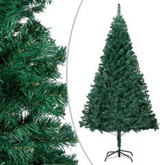 A 94.5-inch pre-lit artificial Christmas tree in green PVC with rose gold balls and LED lights on a stand.