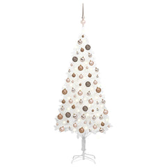 A 59.1-inch white pre-lit artificial Christmas tree adorned with rose gold balls.