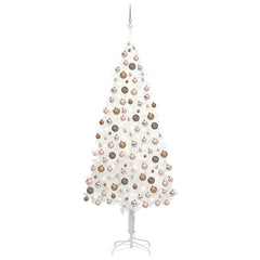 82.7-inch white pre-lit artificial Christmas tree with rose gold balls.