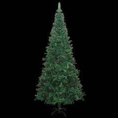 A 94.5-inch pre-lit artificial Christmas tree in green PVC with 120 shiny balls and LED lights on a steel stand.