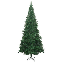94.5" green artificial Christmas tree with pre-lit LEDs and 120 decorative balls on a steel stand