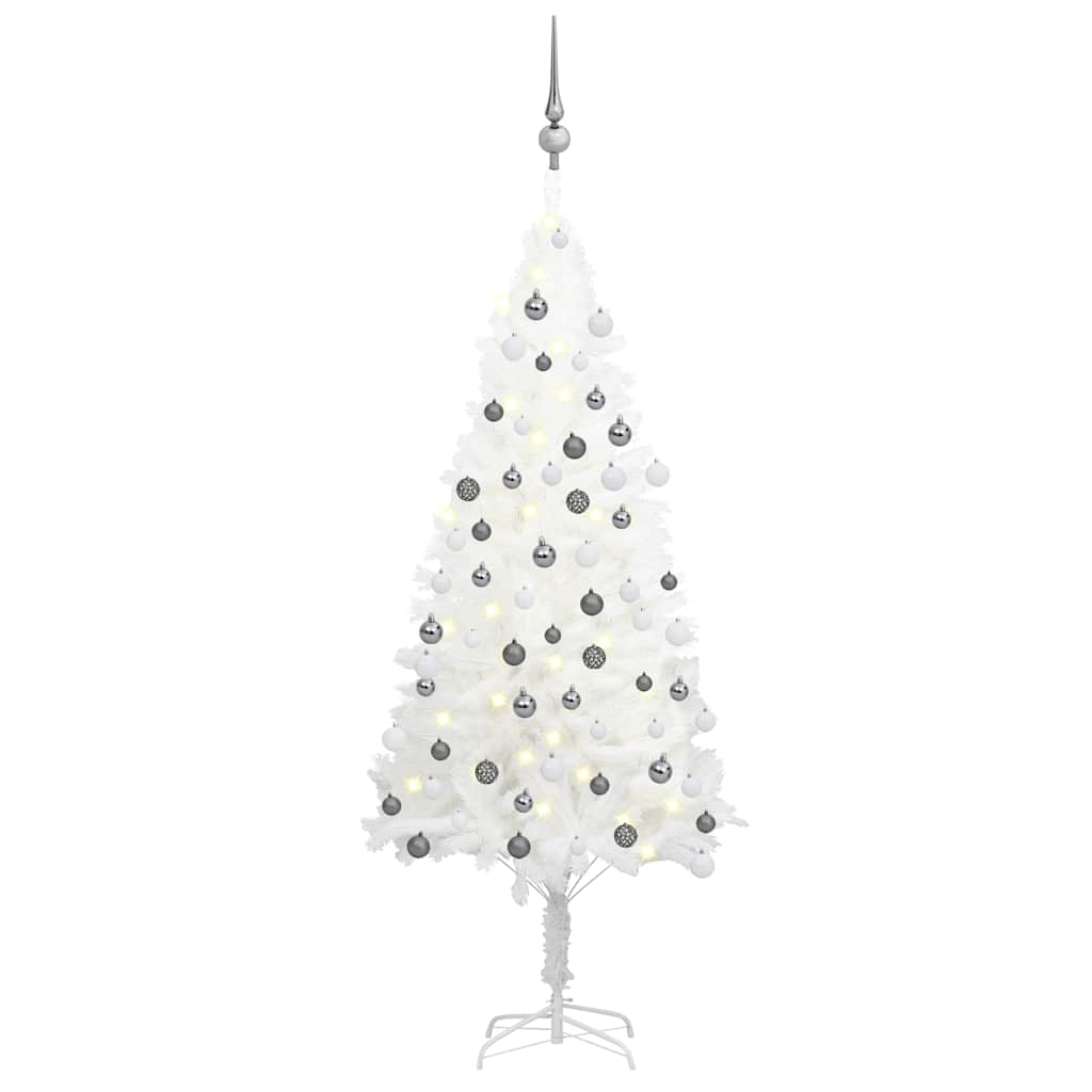 A 47.2-inch white pre-lit artificial Christmas tree with gray and white ball ornaments.