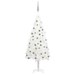 A 47.2-inch white pre-lit artificial Christmas tree with gray and white ball ornaments.