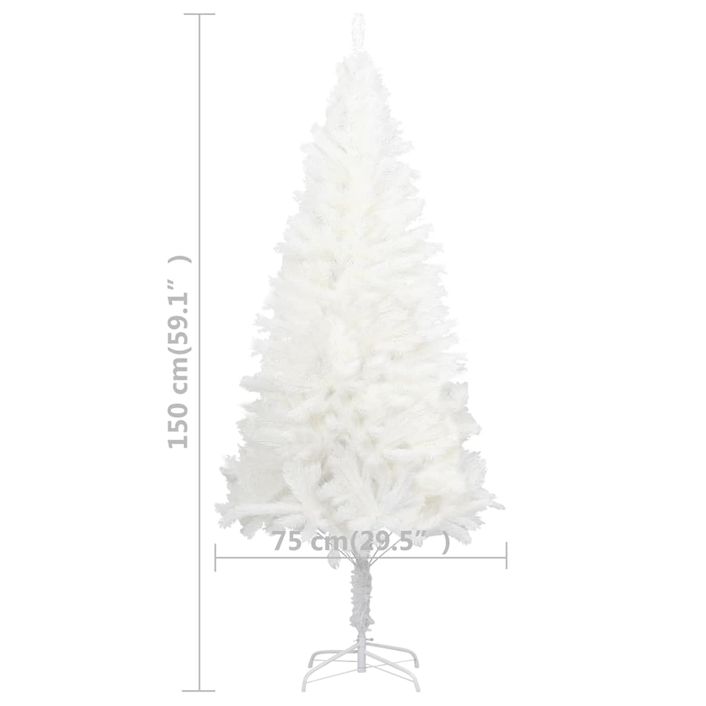 A 59.1-inch white pre-lit artificial Christmas tree with included ball ornaments and size measurements.