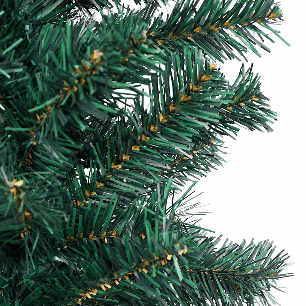 Slim green pre-lit artificial Christmas tree, 82.7 inches tall, with ball ornaments.