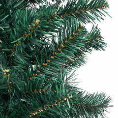 Slim green pre-lit artificial Christmas tree, 82.7 inches tall, with ball ornaments.