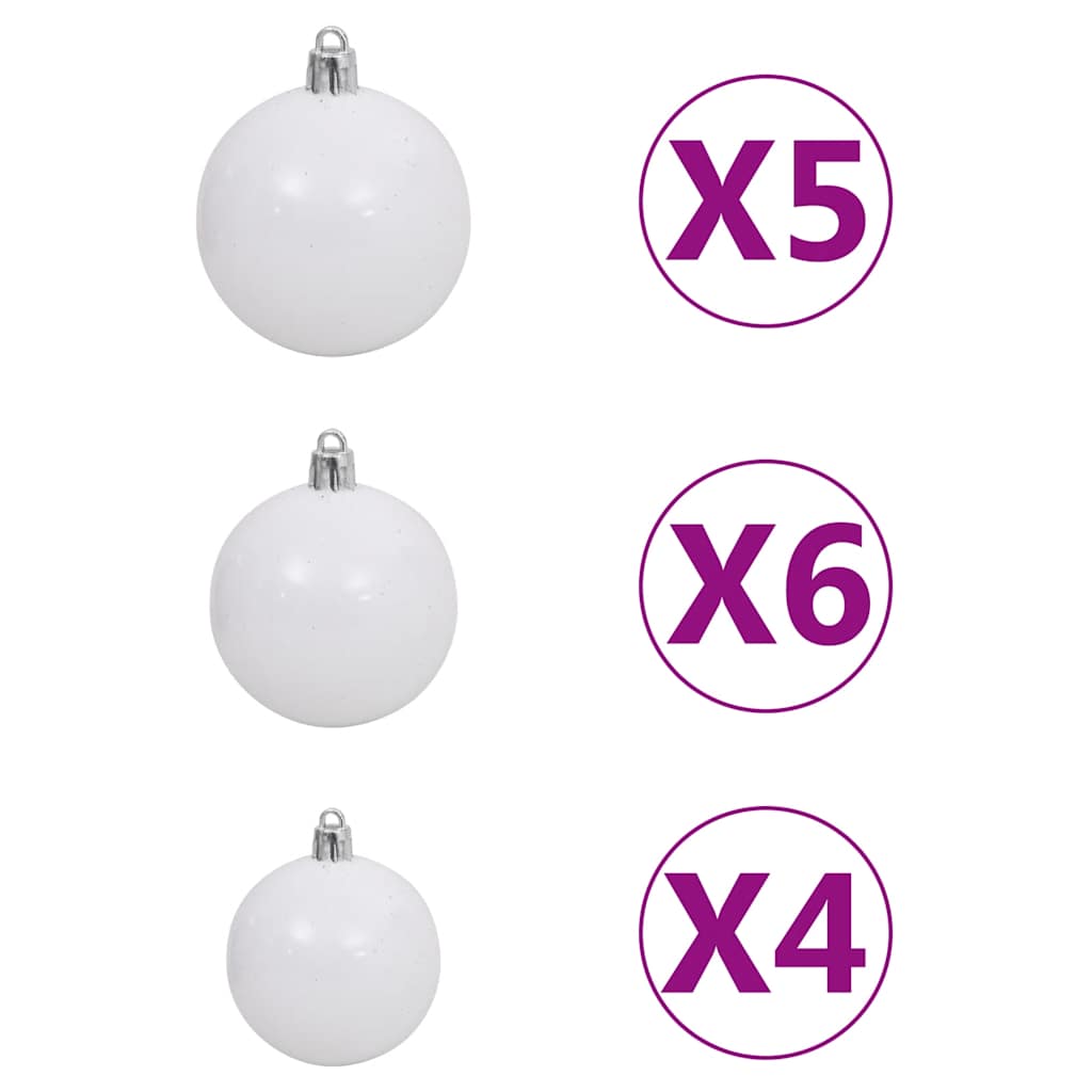Slim green pre-lit artificial Christmas tree, 82.7 inches tall, with white ball ornaments set.