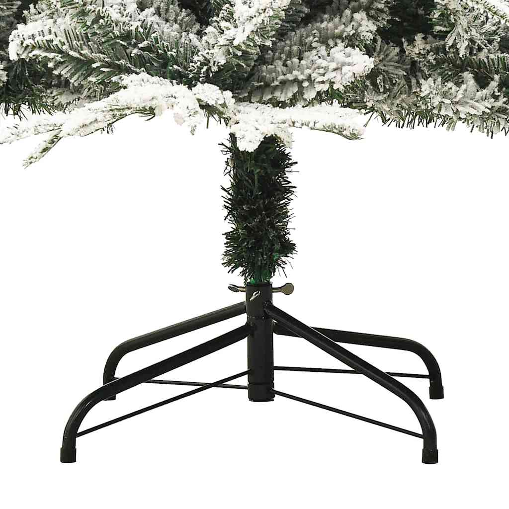 7ft flocked artificial Christmas tree with LED lights, white and gray balls, on metal stand