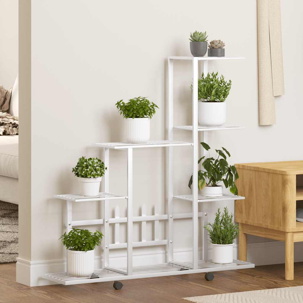 Plant Stand White Metal Medium Rollable Plant Stand