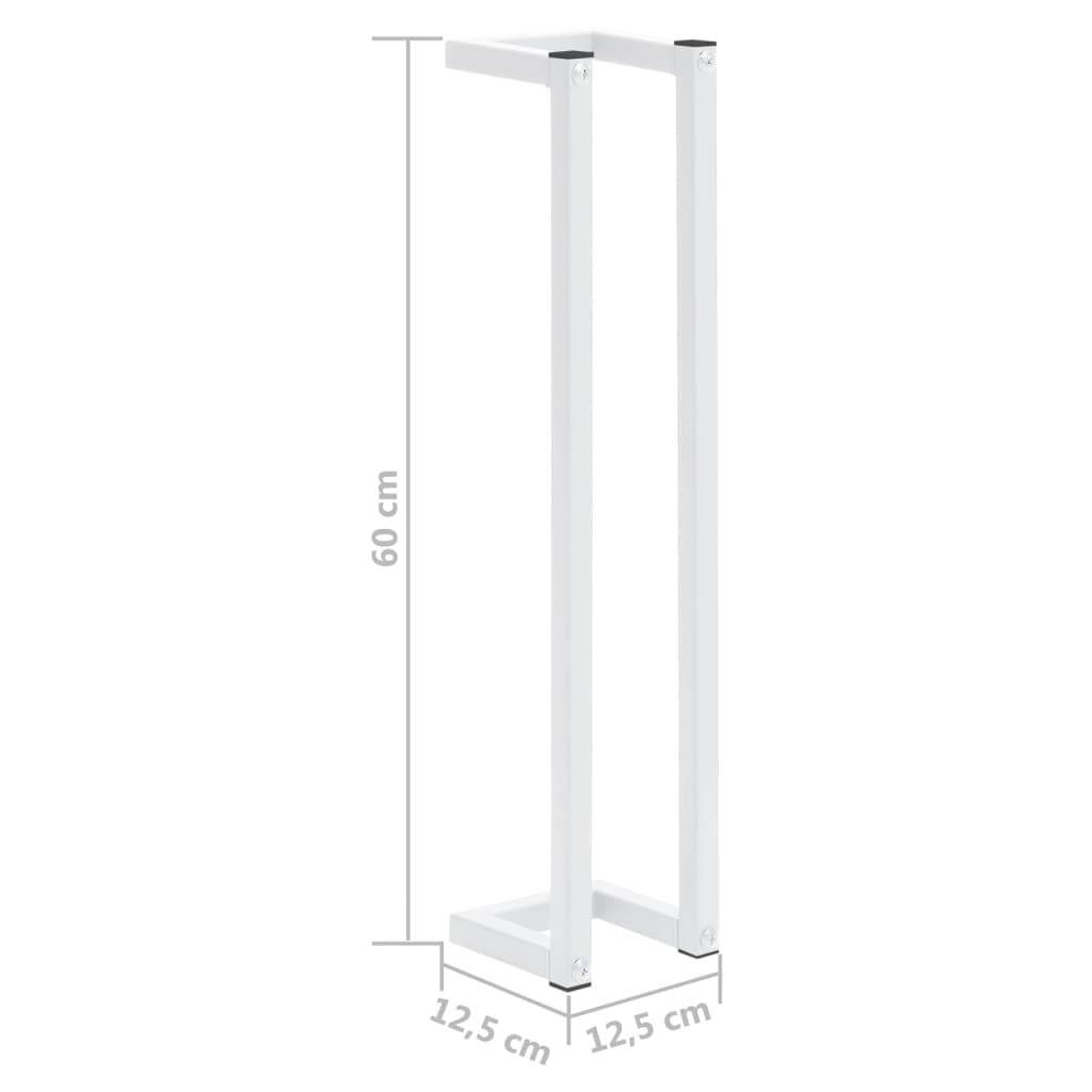White steel towel rack measuring 4.9 x 4.9 x 23.6 inches with dimensions shown.