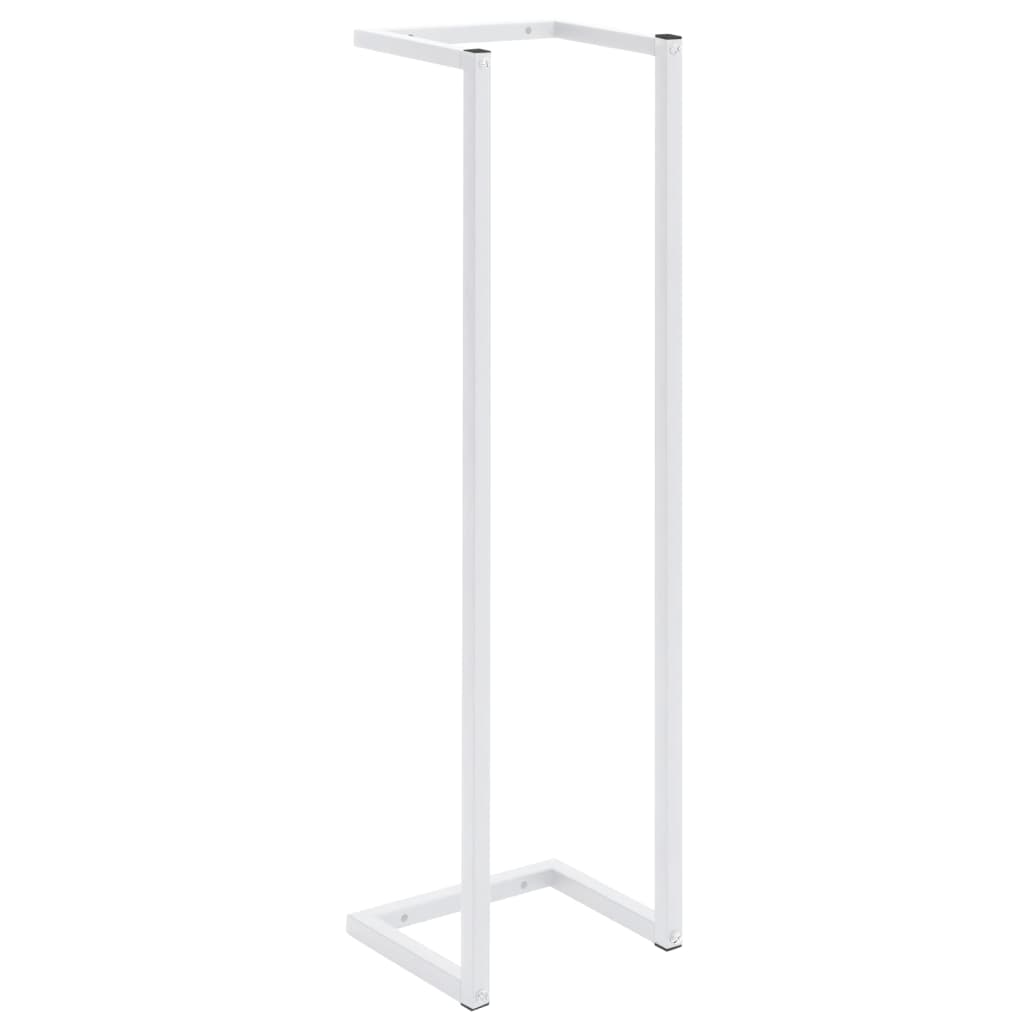 White steel towel rack with a rectangular top and a U-shaped base.