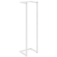 White steel towel rack with a rectangular top and a U-shaped base.
