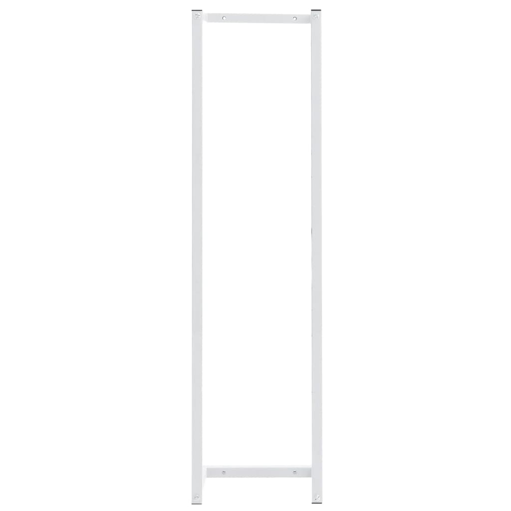 White steel towel rack, 9.8x7.9x37.4 inches, freestanding with vertical bars.