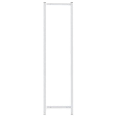 White steel towel rack, 9.8x7.9x37.4 inches, freestanding with vertical bars.